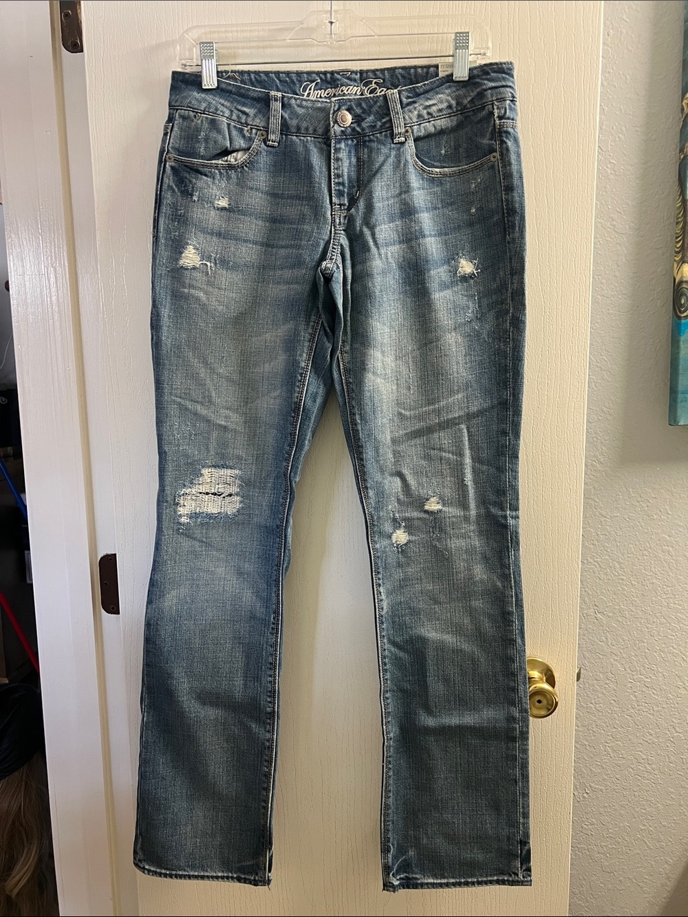 American Eagle Outfitters Straight Leg Distressed Blue Jeans